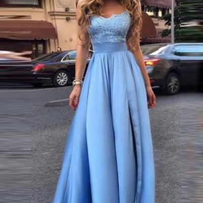 Long Prom Dress,Appliques Prom Dresses,Sexy Evening Dress,Blue Evening Dresses