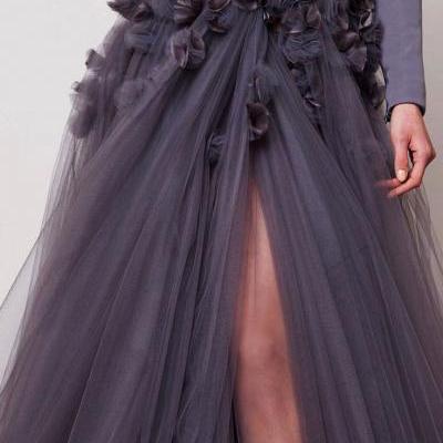 Strapless Long Sleeves Evening Dress,Off The Shoulder Prom Gown 