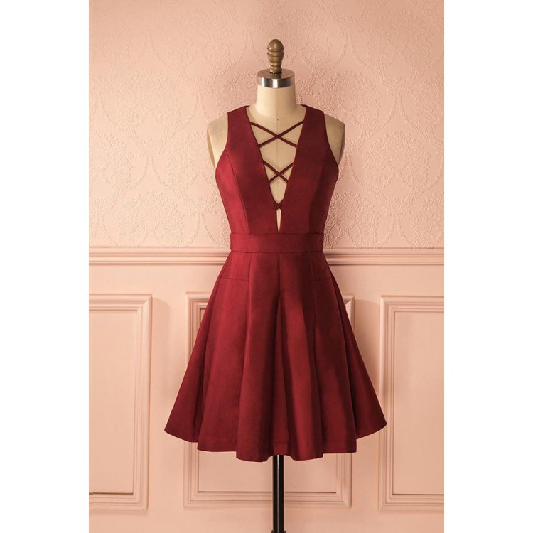 Simple Short Formal Dresses Maroon