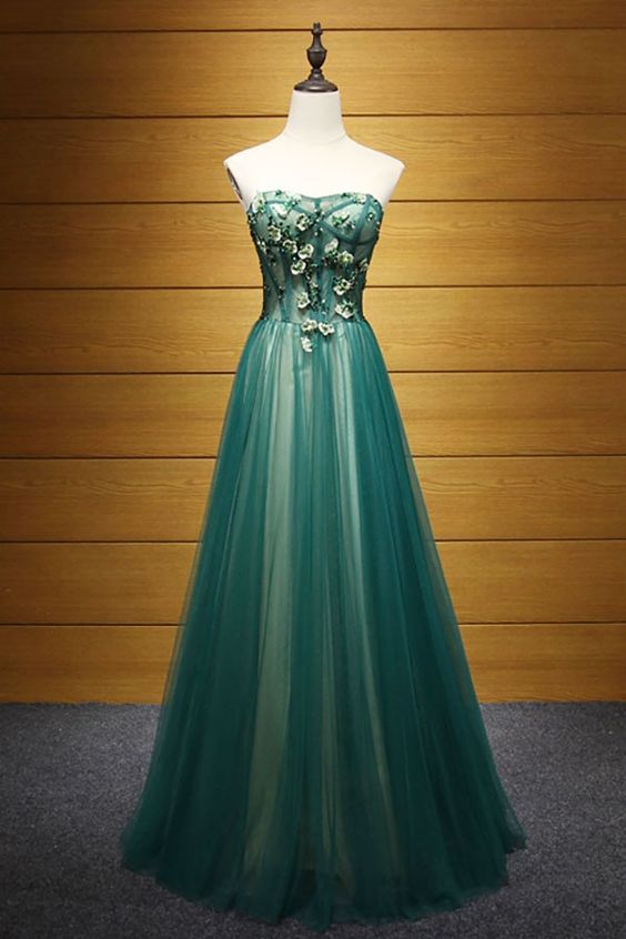 Elegant A Line Sweetheart Floor Length Tulle Prom Dress With Beading On Luulla 9821