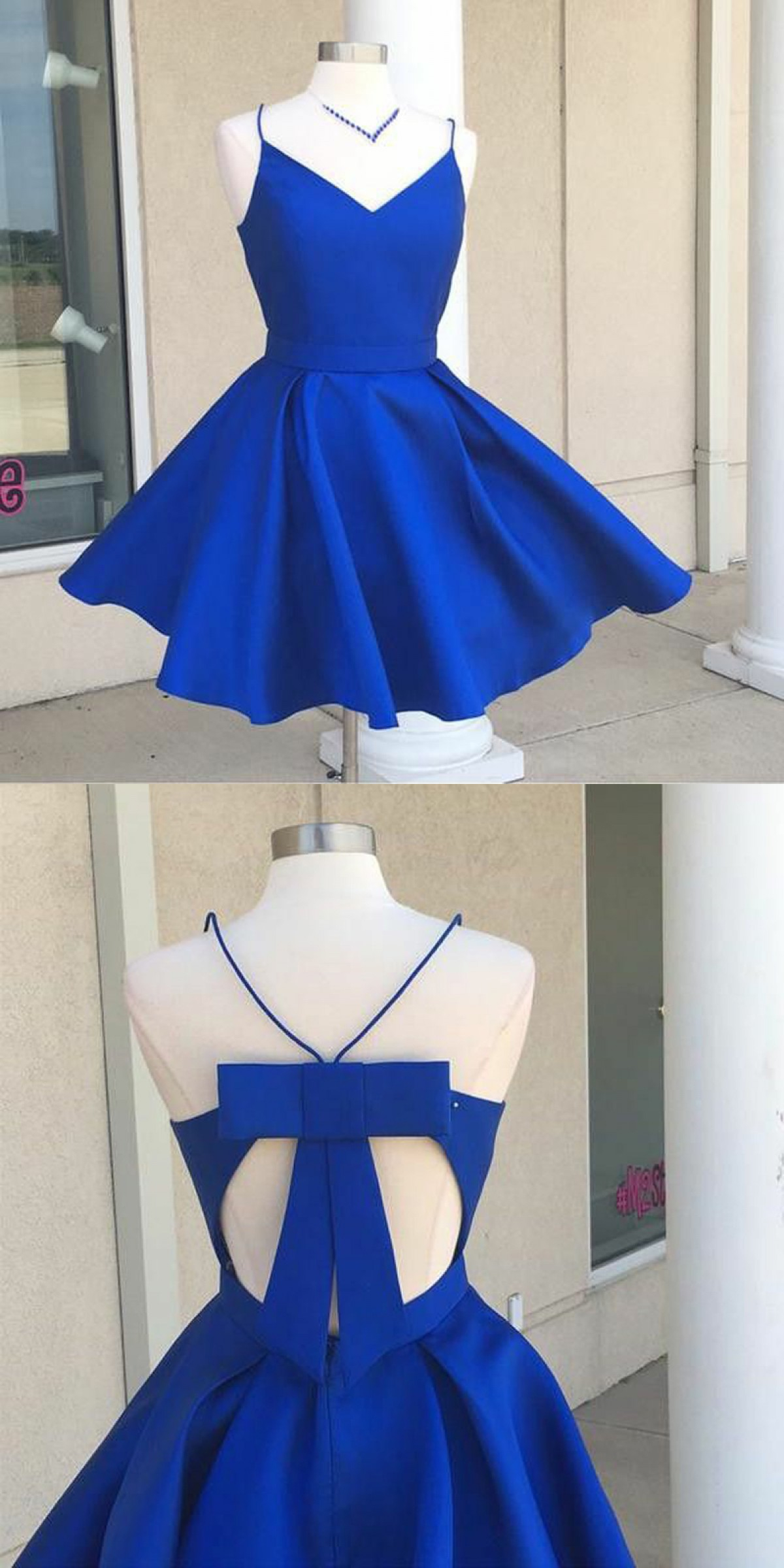 A Line Spaghetti Straps Open Back Royal Blue Homecoming Dress On Luulla