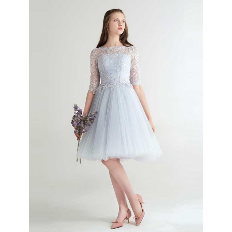 Sleeves Homecoming Dresses Grey Short Sleeves Homecoming Dresses Grey Short Beautiful Dress Bateau Half Sleeve Lace Prom