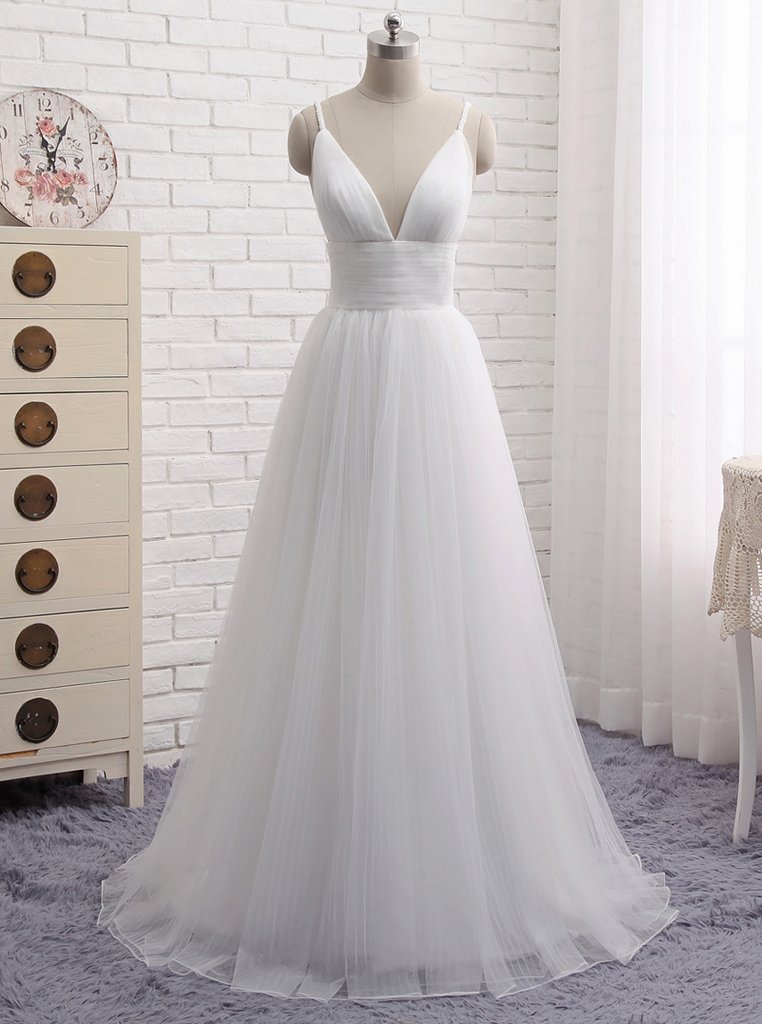 A Line Prom Dresses White Spaghetti Straps Simple Long Prom Dress Evening Dresses On Luulla