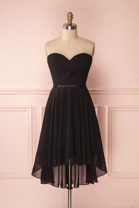 Simple Chiffon High Prom Dress,Sweetheart Black Short Prom Dress