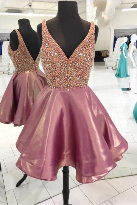 A-Line Ruffle Pearls Sleeveless 8th Grade Dance Beaded Strapless Homecoming Dress main image 1