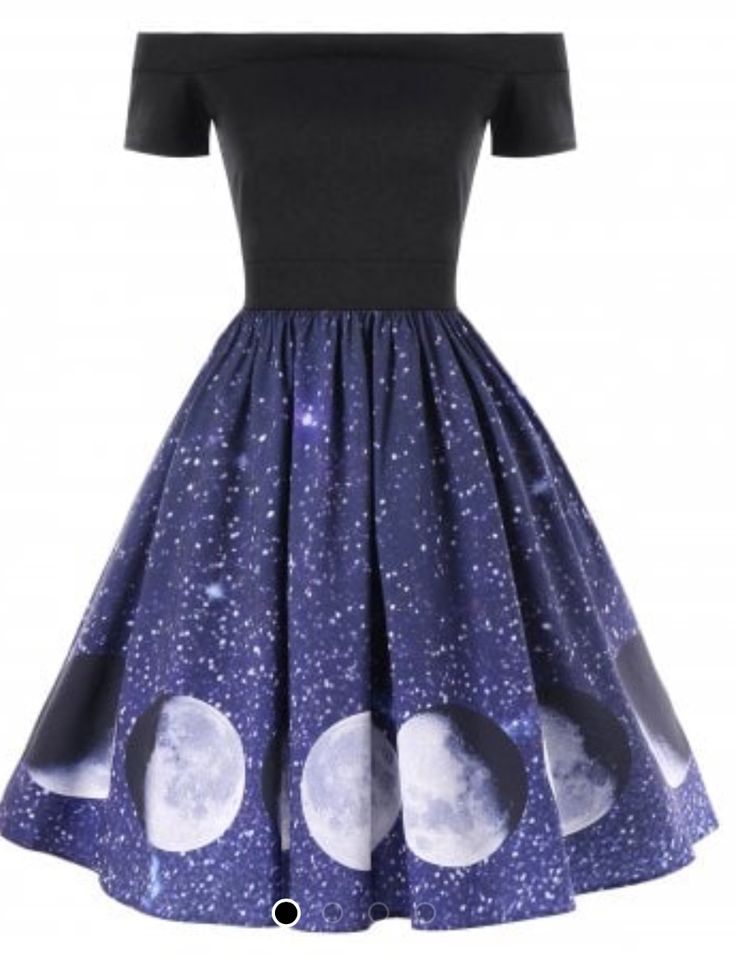 Women Evening Party Dress Off The Shoulder Galaxy Moon Print Swing A ...