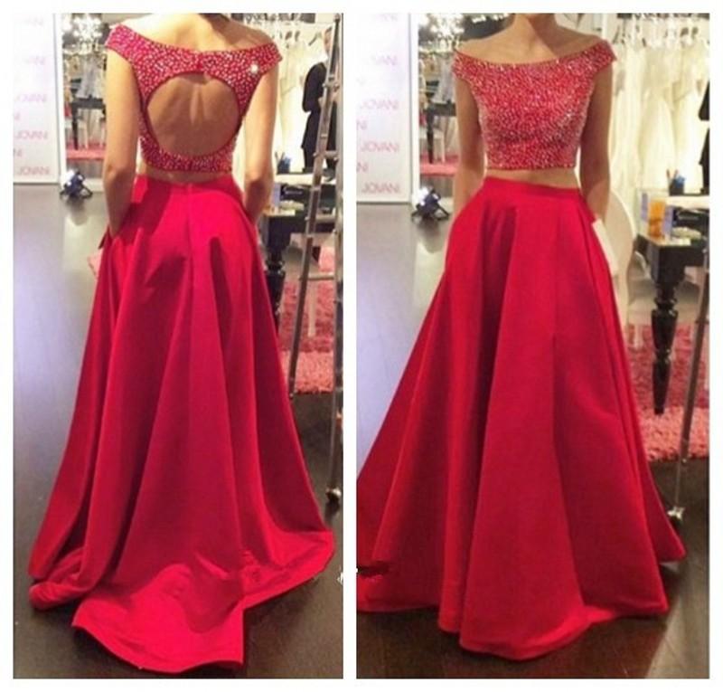 Two Piece Red Prom Dress,keyhole Back Graduation Dress,beaded Occasion ...