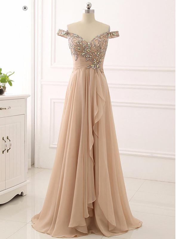 Elegant Off Shoulder Beading Long Formal Party Dress Evening Gown, DP4433